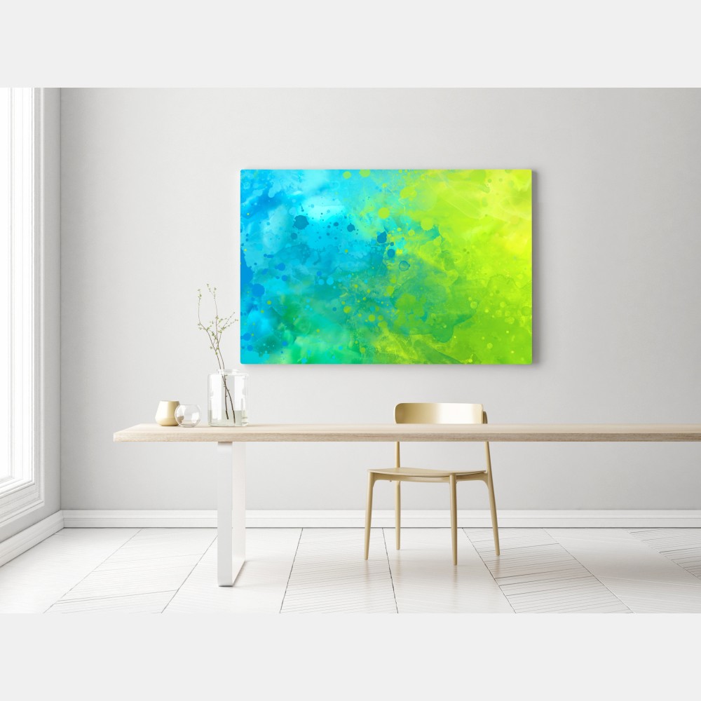 Leinwandbild lebhafte türkis und limetten aquarellspritzer – Wallnifity® Leinwandbild lebhafte türkis und limetten aquarellspritzer – Wallnifity®