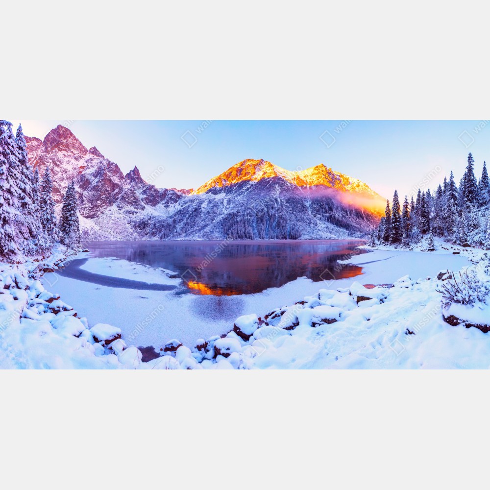 Leinwandbild sonnenbeschienene berge über gefrorenem alpensee – Wallnifity® Leinwandbild sonnenbeschienene berge über gefrorenem alpensee – Wallnifity®