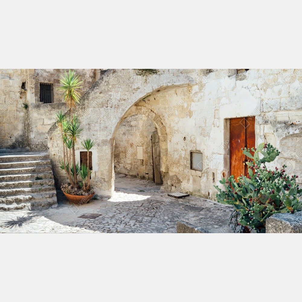 Leinwandbild mediterraner steinhof mit bogen – Wallnifity® Leinwandbild mediterraner steinhof mit bogen – Wallnifity®