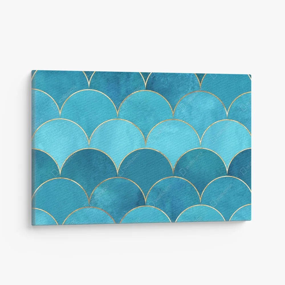Leinwandbild türkis schuppenmuster mit goldakzenten – Wallnifity® Leinwandbild türkis schuppenmuster mit goldakzenten – Wallnifity®
