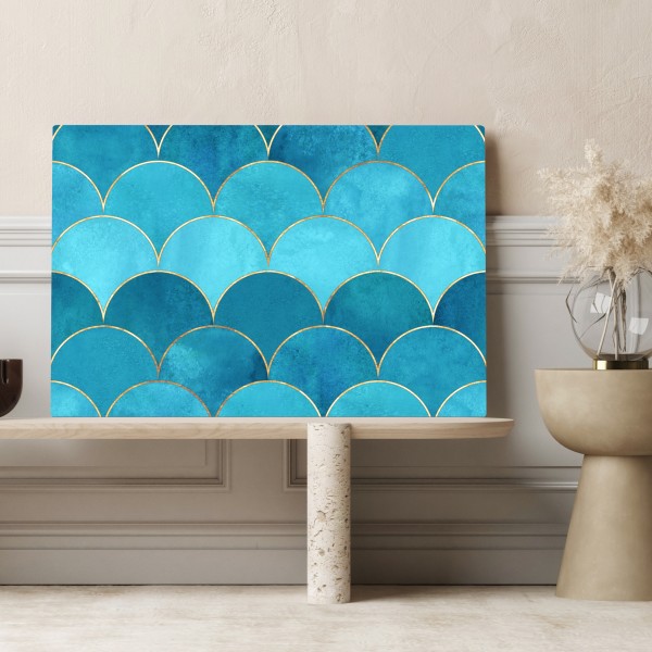 Leinwandbild türkis schuppenmuster mit goldakzenten – Wallnifity® Leinwandbild türkis schuppenmuster mit goldakzenten – Wallnifity®