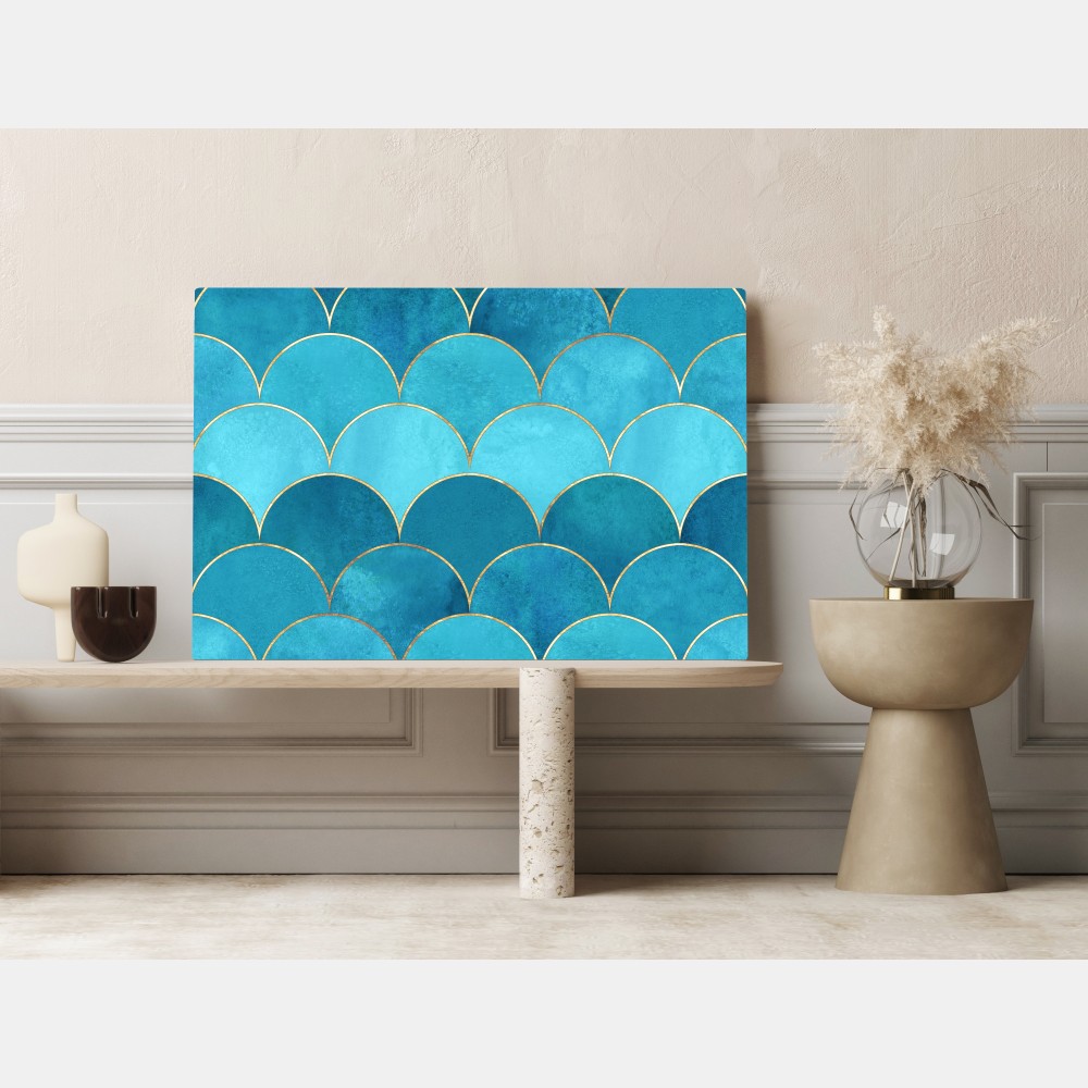 Leinwandbild türkis schuppenmuster mit goldakzenten – Wallnifity® Leinwandbild türkis schuppenmuster mit goldakzenten – Wallnifity®