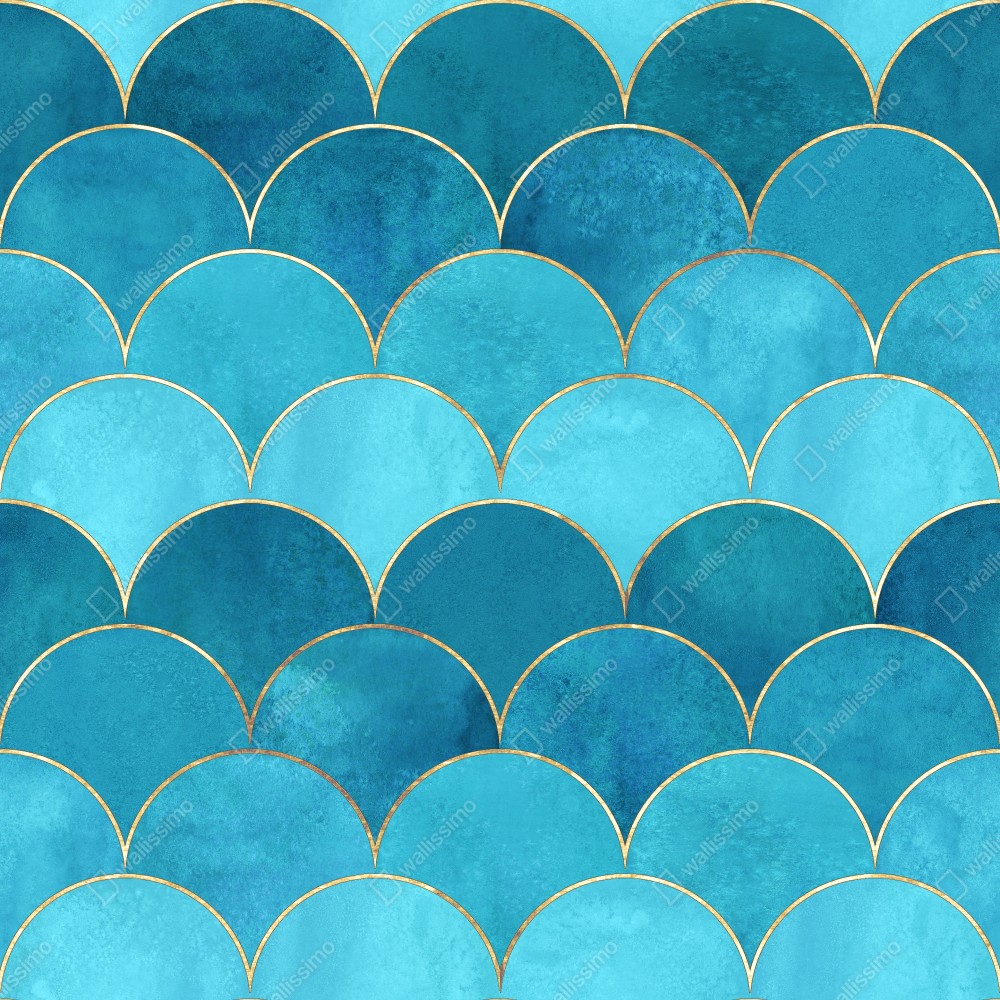 Leinwandbild türkis schuppenmuster mit goldakzenten – Wallnifity® Leinwandbild türkis schuppenmuster mit goldakzenten – Wallnifity®
