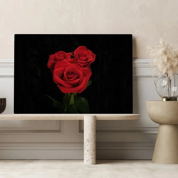 Leinwandbild rote rosen vor schwarzem hintergrund – Wallnifity®