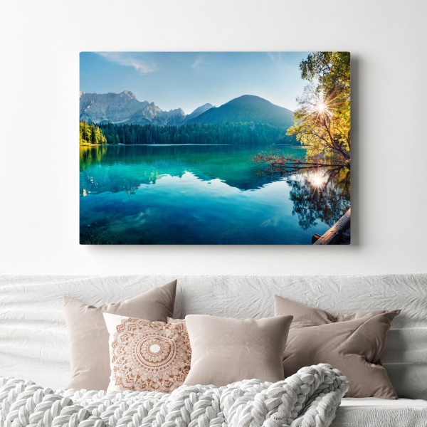 Leinwandbild sonniger Fusine see, Julische Alpen – Wallnifity® Leinwandbild sonniger Fusine see, Julische Alpen – Wallnifity®