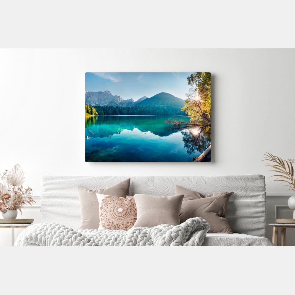 Leinwandbild sonniger Fusine see, Julische Alpen – Wallnifity® Leinwandbild sonniger Fusine see, Julische Alpen – Wallnifity®