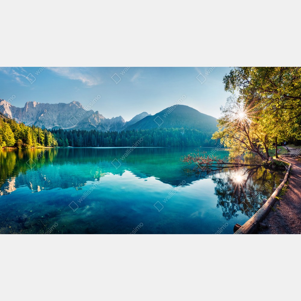 Leinwandbild sonniger Fusine see, Julische Alpen – Wallnifity® Leinwandbild sonniger Fusine see, Julische Alpen – Wallnifity®