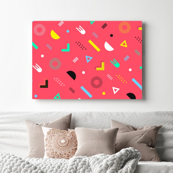 Leinwandbild leuchtendes memphis geometrisches muster – Wallnifity® Leinwandbild leuchtendes memphis geometrisches muster – Wallnifity®