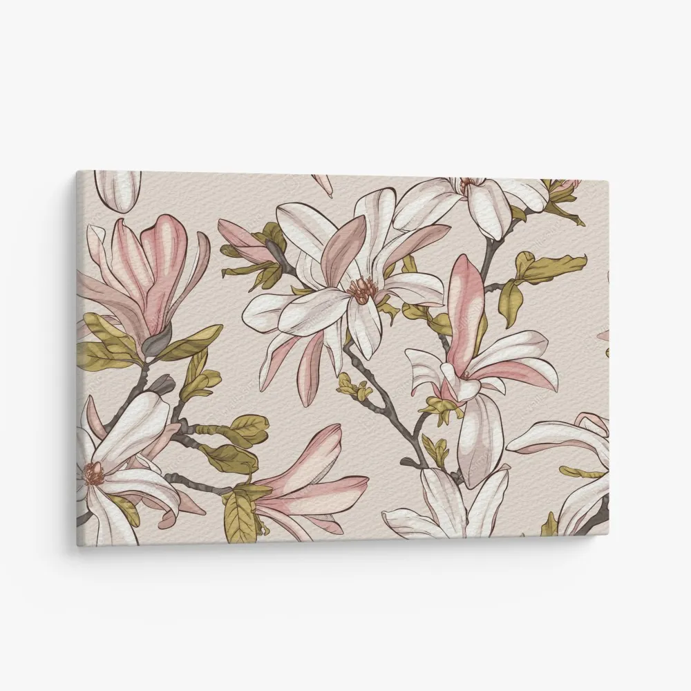 Leinwandbild pastell magnolien auf beigem grund – Wallnifity® Leinwandbild pastell magnolien auf beigem grund – Wallnifity®