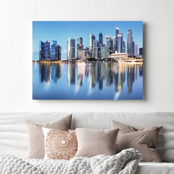 Leinwandbild moderne stadtskyline gespiegelt im wasser – Wallnifity® Leinwandbild moderne stadtskyline gespiegelt im wasser – Wallnifity®