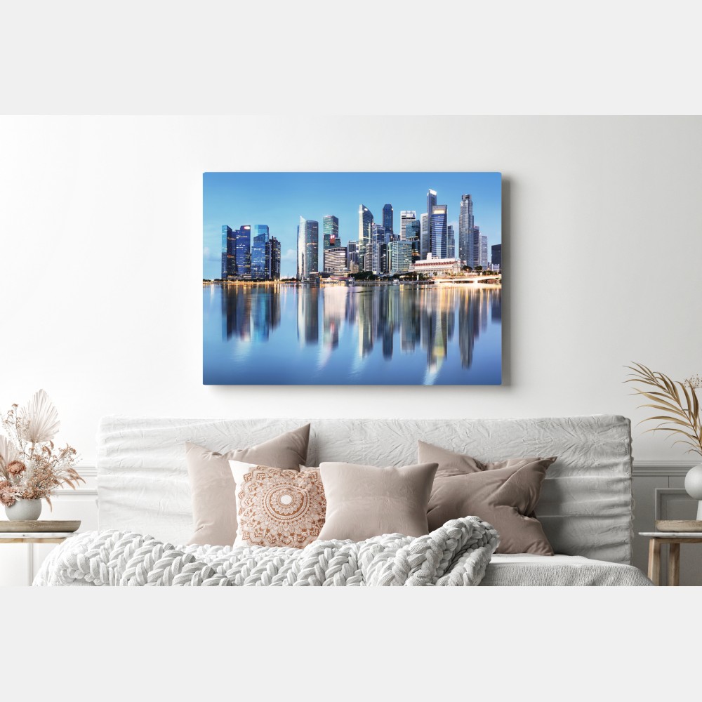 Leinwandbild moderne stadtskyline gespiegelt im wasser – Wallnifity® Leinwandbild moderne stadtskyline gespiegelt im wasser – Wallnifity®