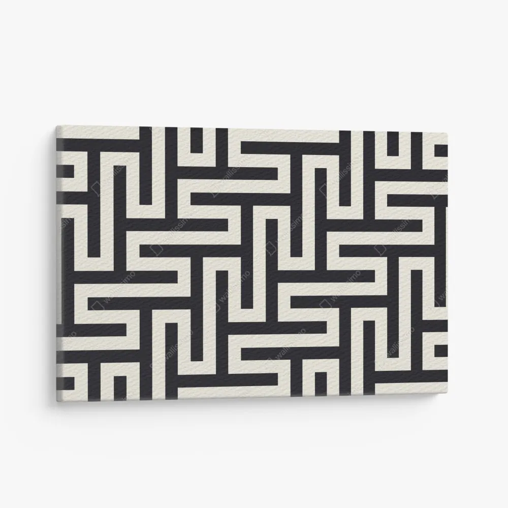 Leinwandbild geometrisches labyrinthmuster in beige und schwarz – Wallnifity® Leinwandbild geometrisches labyrinthmuster in beige und schwarz – Wallnifity®