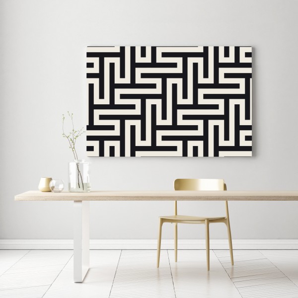 Leinwandbild geometrisches labyrinthmuster in beige und schwarz – Wallnifity® Leinwandbild geometrisches labyrinthmuster in beige und schwarz – Wallnifity®