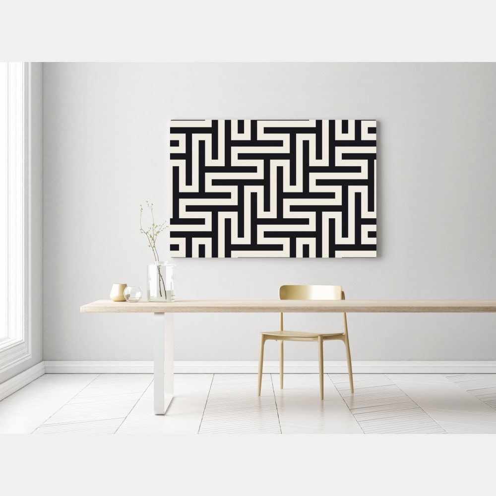Leinwandbild geometrisches labyrinthmuster in beige und schwarz – Wallnifity® Leinwandbild geometrisches labyrinthmuster in beige und schwarz – Wallnifity®