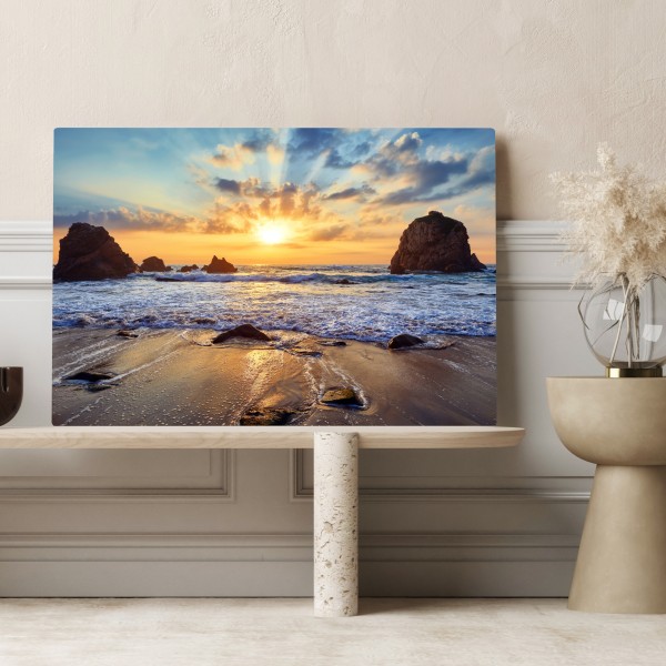 Leinwandbild sonnenuntergang an der felsigen küste – Wallnifity® Leinwandbild sonnenuntergang an der felsigen küste – Wallnifity®