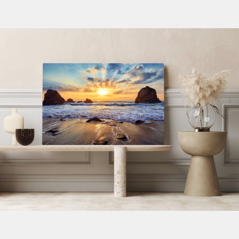 Leinwandbild sonnenuntergang an der felsigen küste – Wallnifity® Leinwandbild sonnenuntergang an der felsigen küste – Wallnifity®