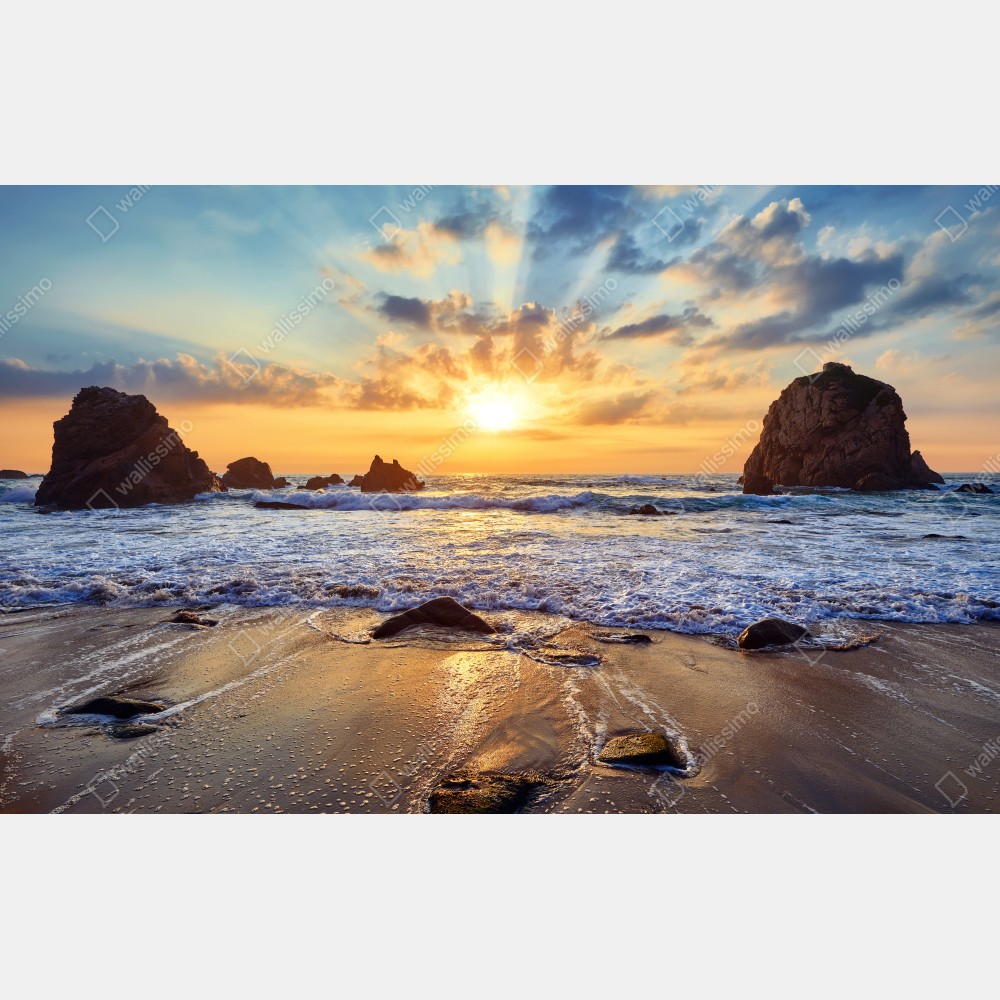 Leinwandbild sonnenuntergang an der felsigen küste – Wallnifity® Leinwandbild sonnenuntergang an der felsigen küste – Wallnifity®