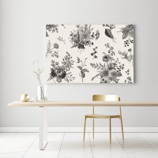 Leinwandbild klassisches schwarzweißes blumenmuster – Wallnifity® Leinwandbild klassisches schwarzweißes blumenmuster – Wallnifity®