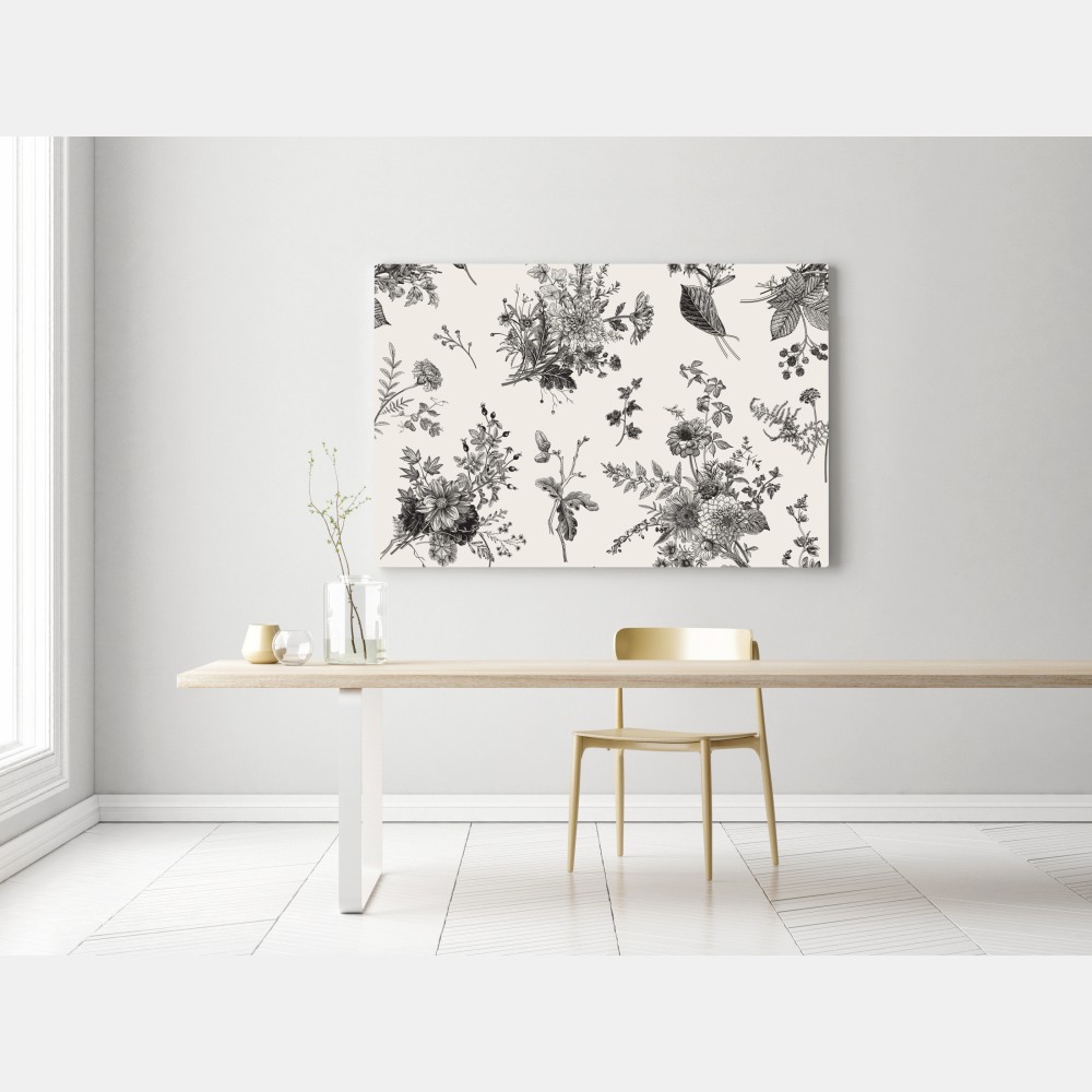 Leinwandbild klassisches schwarzweißes blumenmuster – Wallnifity® Leinwandbild klassisches schwarzweißes blumenmuster – Wallnifity®