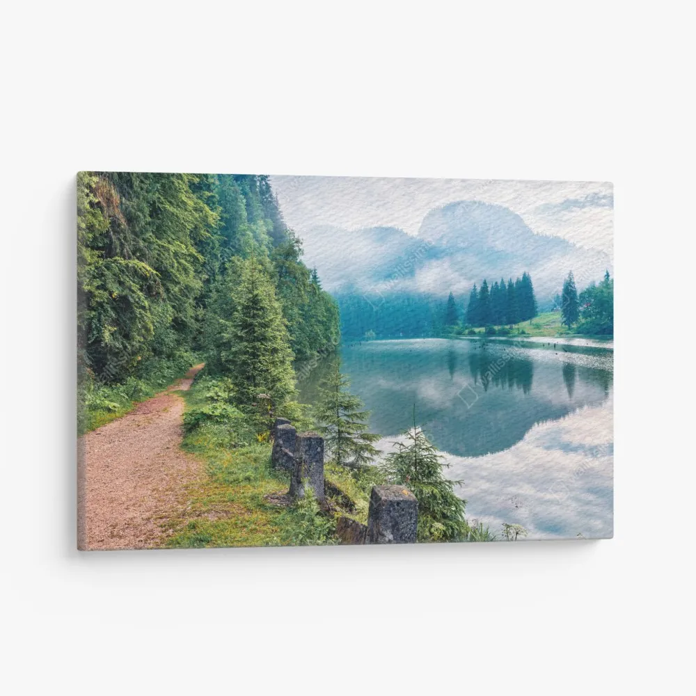 Leinwandbild nebliger morgen am Lacu Rosu – Wallnifity® Leinwandbild nebliger morgen am Lacu Rosu – Wallnifity®