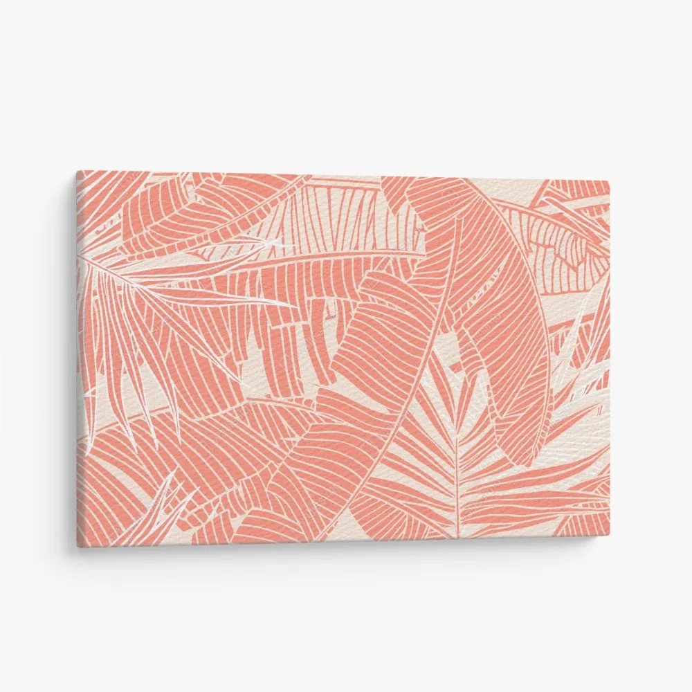 Leinwandbild korallenfarbenes tropisches blattmuster – Wallnifity® Leinwandbild korallenfarbenes tropisches blattmuster – Wallnifity®