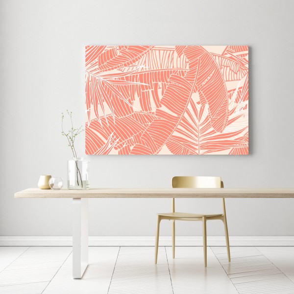 Leinwandbild korallenfarbenes tropisches blattmuster – Wallnifity® Leinwandbild korallenfarbenes tropisches blattmuster – Wallnifity®