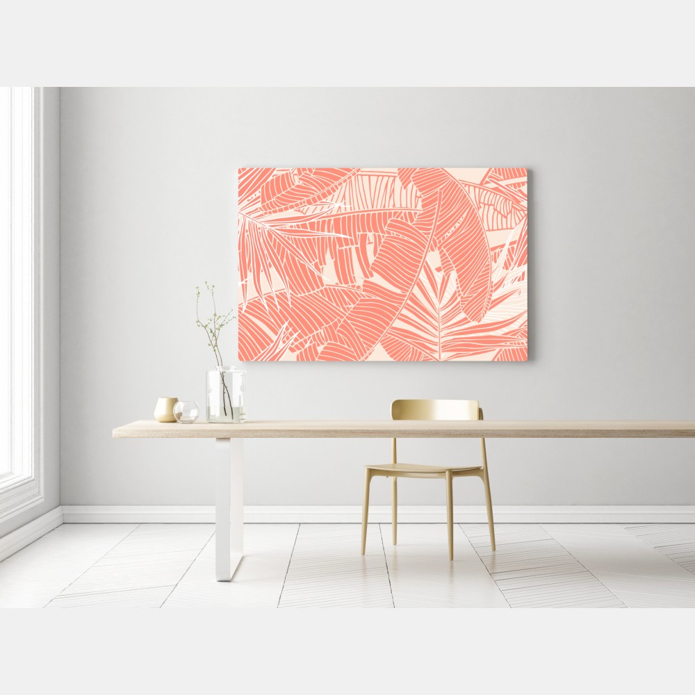 Leinwandbild korallenfarbenes tropisches blattmuster – Wallnifity® Leinwandbild korallenfarbenes tropisches blattmuster – Wallnifity®