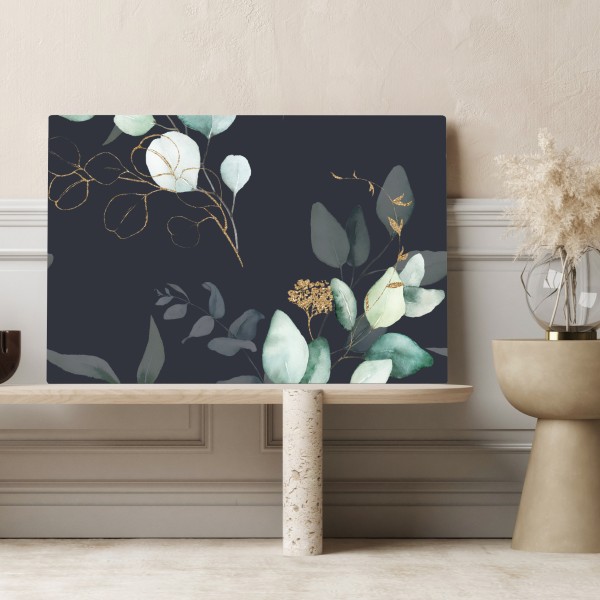 Leinwandbild eukalyptus aquarellblätter auf dunklem hintergrund – Wallnifity®