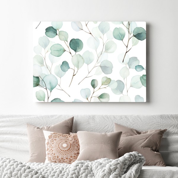 Leinwandbild zarter eukalyptus-aquarell blättermuster – Wallnifity® Leinwandbild zarter eukalyptus-aquarell blättermuster – Wallnifity®