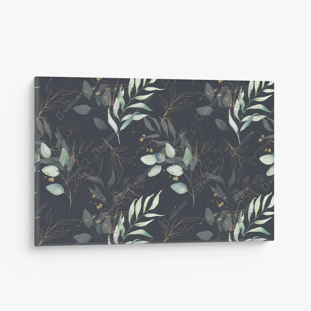 Leinwandbild aquarell eukalyptusblätter auf dunklem hintergrund – Wallnifity® Leinwandbild aquarell eukalyptusblätter auf dunklem hintergrund – Wallnifity®