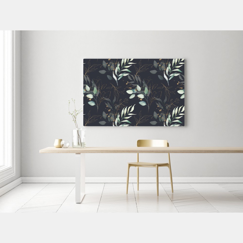 Leinwandbild aquarell eukalyptusblätter auf dunklem hintergrund – Wallnifity® Leinwandbild aquarell eukalyptusblätter auf dunklem hintergrund – Wallnifity®