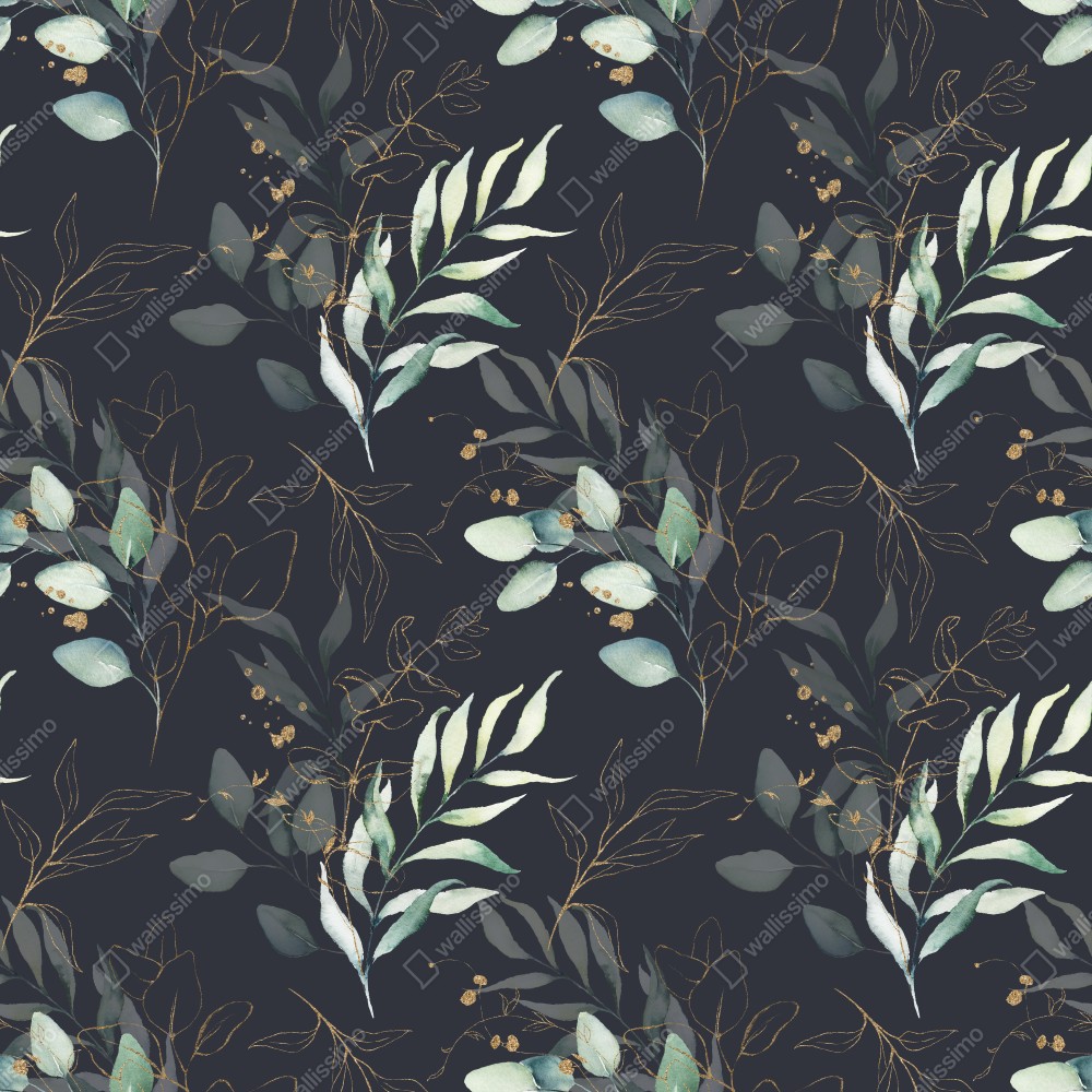 Leinwandbild aquarell eukalyptusblätter auf dunklem hintergrund – Wallnifity® Leinwandbild aquarell eukalyptusblätter auf dunklem hintergrund – Wallnifity®