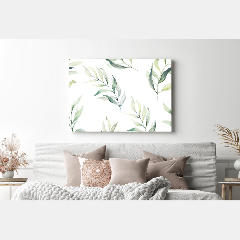 Leinwandbild sanftes aquarellmuster mit eukalyptusblättern – Wallnifity® Leinwandbild sanftes aquarellmuster mit eukalyptusblättern – Wallnifity®