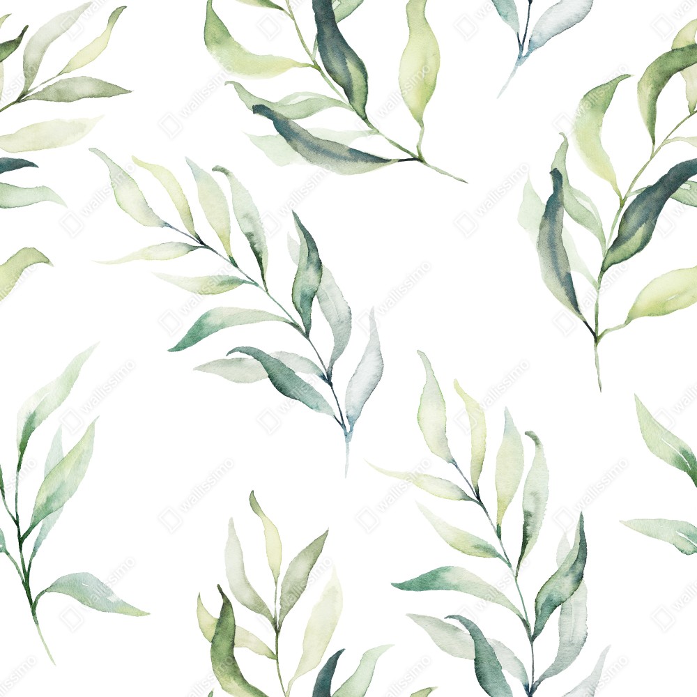 Leinwandbild sanftes aquarellmuster mit eukalyptusblättern – Wallnifity® Leinwandbild sanftes aquarellmuster mit eukalyptusblättern – Wallnifity®