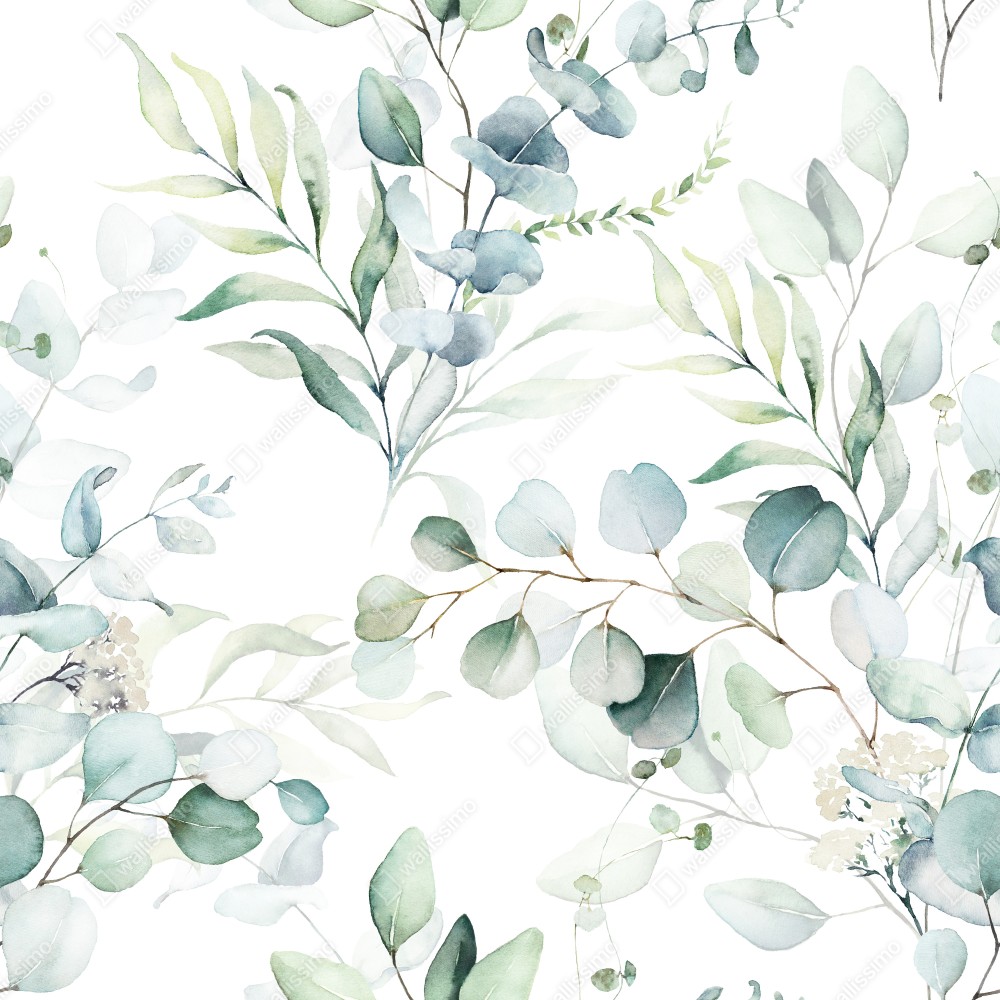 Leinwandbild aquarell eukalyptus blättermuster – Wallnifity® Leinwandbild aquarell eukalyptus blättermuster – Wallnifity®