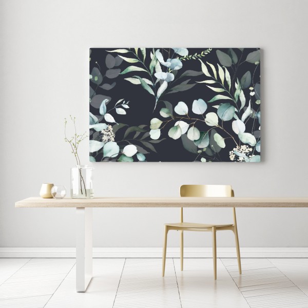 Leinwandbild eukalyptus aquarell botanisches muster auf dunklem hintergrund – Wallnifity®