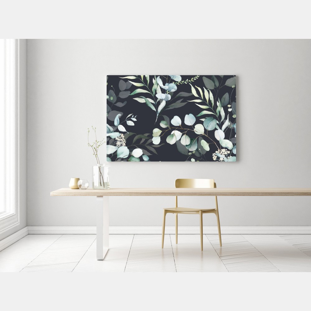 Leinwandbild eukalyptus aquarell botanisches muster auf dunklem hintergrund – Wallnifity®