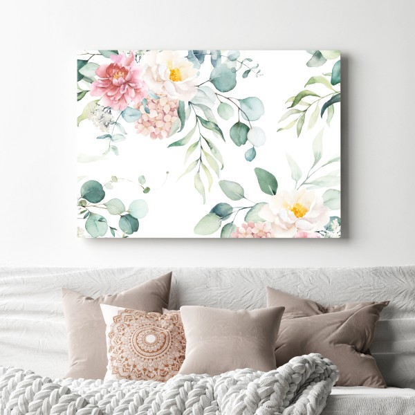 Leinwandbild zarter aquarellblumenstrauß – Wallnifity®