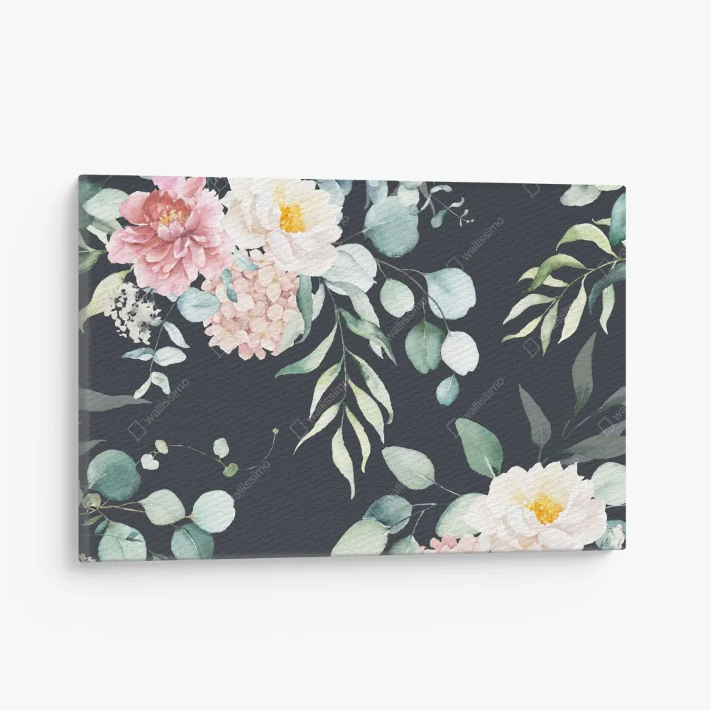 Leinwandbild elegantes aquarell-blumenmuster auf dunklem hintergrund – Wallnifity® Leinwandbild elegantes aquarell-blumenmuster auf dunklem hintergrund – Wallnifity®