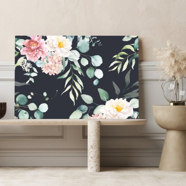 Leinwandbild elegantes aquarell-blumenmuster auf dunklem hintergrund – Wallnifity® Leinwandbild elegantes aquarell-blumenmuster auf dunklem hintergrund – Wallnifity®