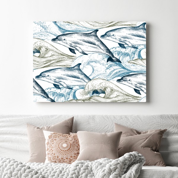 Leinwandbild vintage delfine ozeanillustration – Wallnifity® Leinwandbild vintage delfine ozeanillustration – Wallnifity®