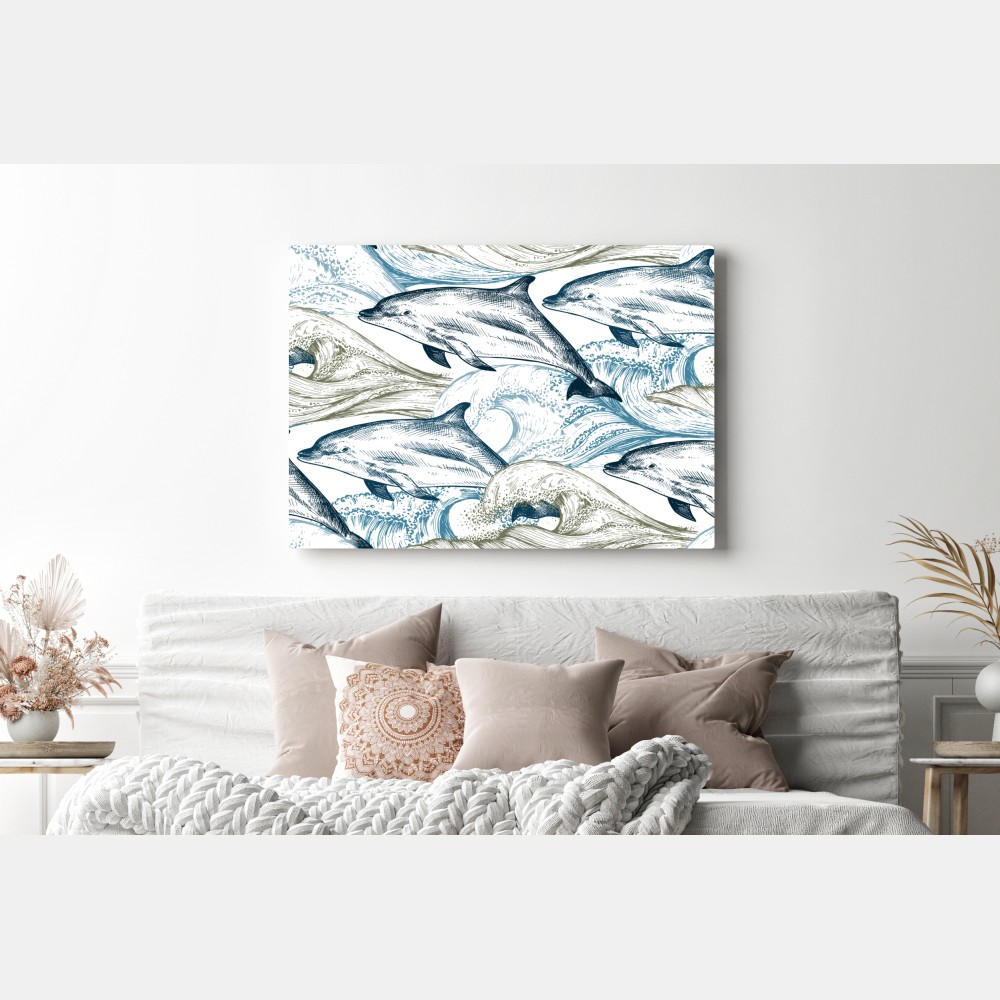 Leinwandbild vintage delfine ozeanillustration – Wallnifity® Leinwandbild vintage delfine ozeanillustration – Wallnifity®