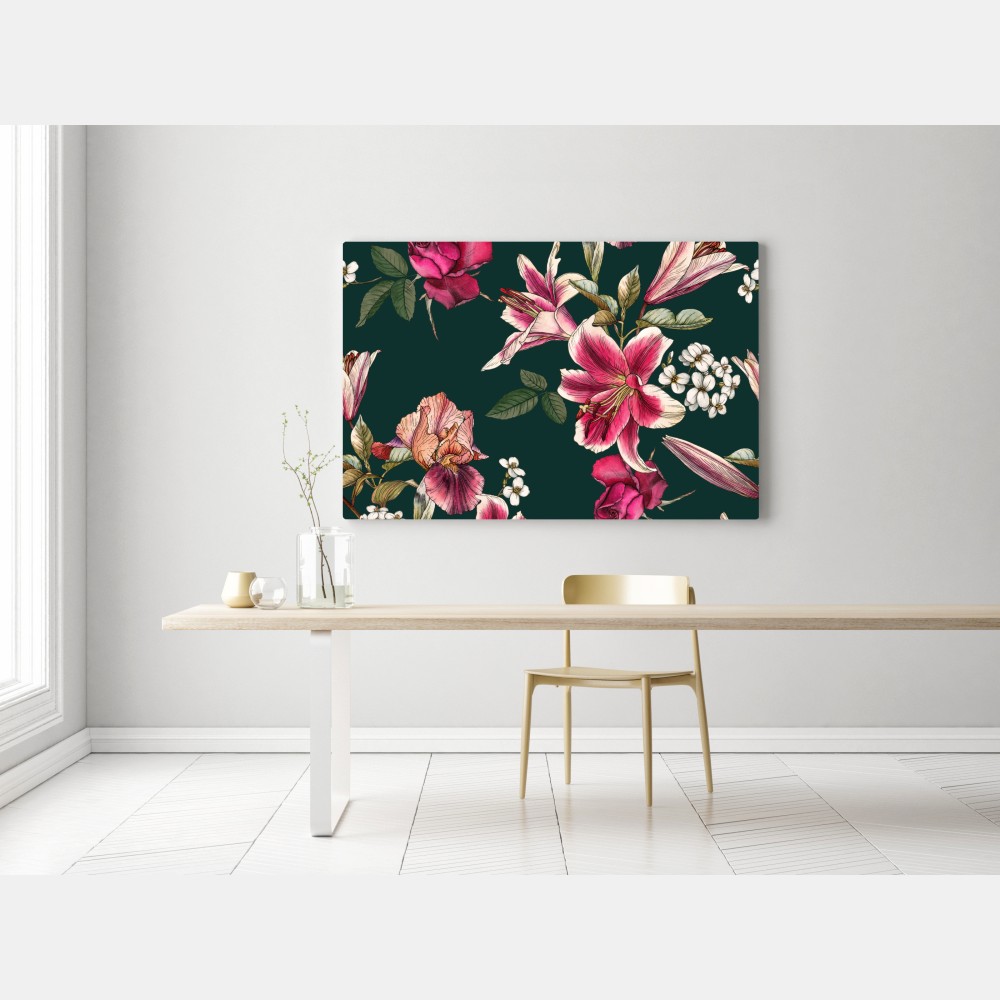 Leinwandbild vintage botanisches floralmuster auf tiefgrün – Wallnifity® Leinwandbild vintage botanisches floralmuster auf tiefgrün – Wallnifity®
