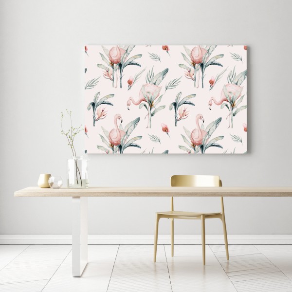 Leinwandbild aquarell flamingo tropisches muster – Wallnifity® Leinwandbild aquarell flamingo tropisches muster – Wallnifity®
