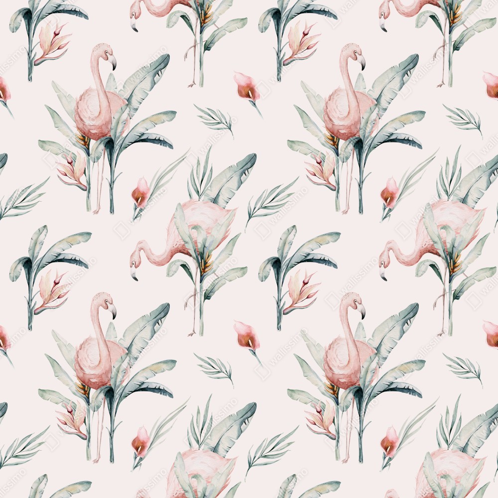Leinwandbild aquarell flamingo tropisches muster – Wallnifity® Leinwandbild aquarell flamingo tropisches muster – Wallnifity®