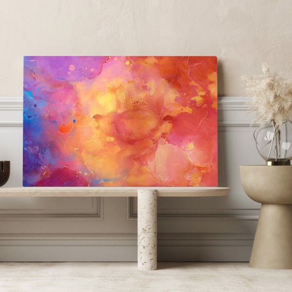 Leinwandbild lebhafte aquarell-abstraktion in warmen tönen – Wallnifity® Leinwandbild lebhafte aquarell-abstraktion in warmen tönen – Wallnifity®