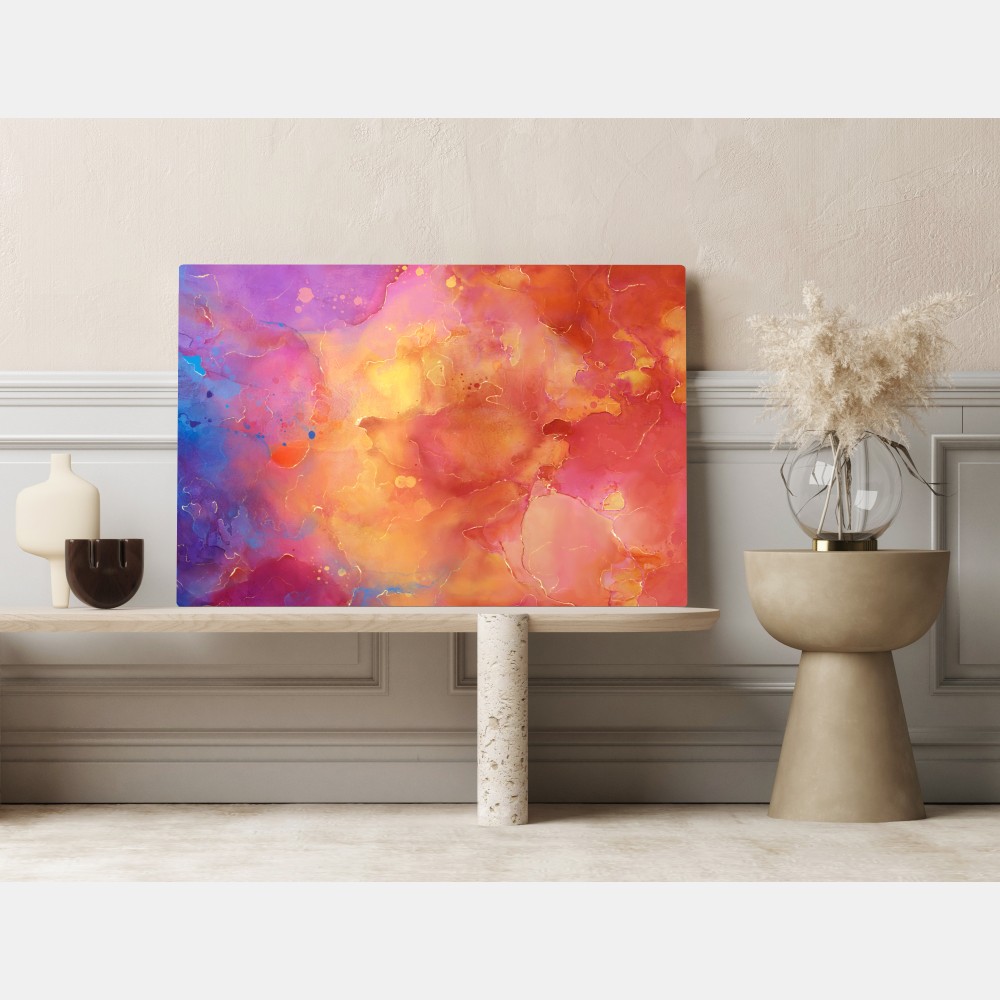 Leinwandbild lebhafte aquarell-abstraktion in warmen tönen – Wallnifity® Leinwandbild lebhafte aquarell-abstraktion in warmen tönen – Wallnifity®