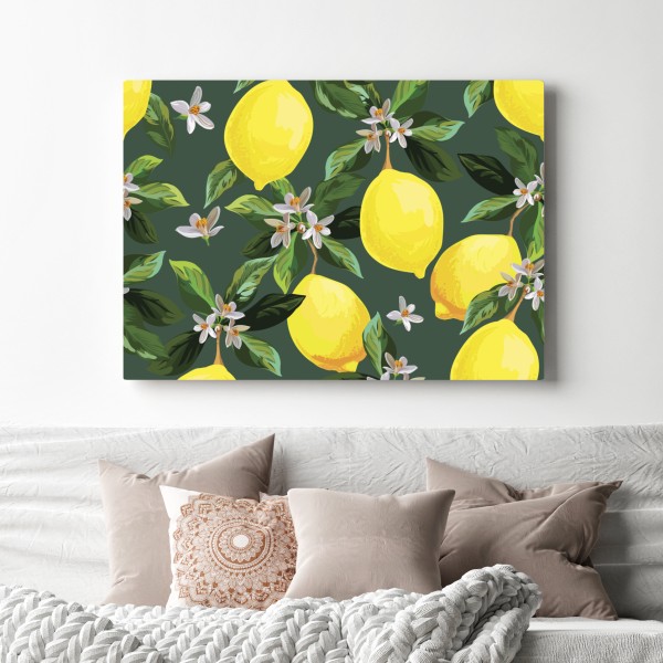 Leinwandbild botanisches zitronenmuster – Wallnifity® Leinwandbild botanisches zitronenmuster – Wallnifity®