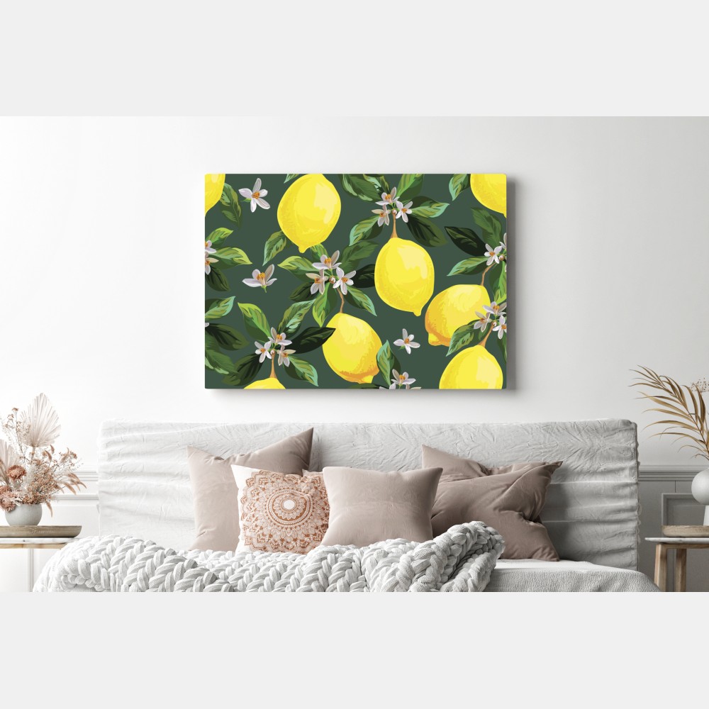 Leinwandbild botanisches zitronenmuster – Wallnifity® Leinwandbild botanisches zitronenmuster – Wallnifity®