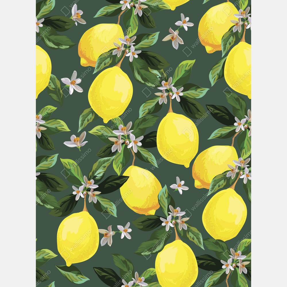 Leinwandbild botanisches zitronenmuster – Wallnifity® Leinwandbild botanisches zitronenmuster – Wallnifity®